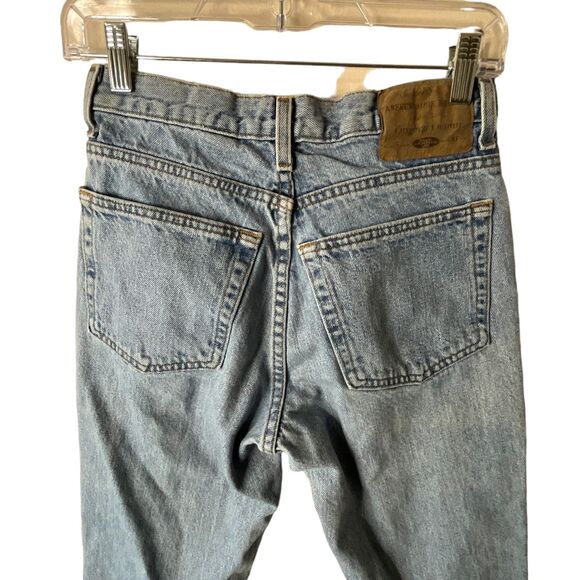 Abercrombie & Fitch Denim Super Skinny Jeans Sz 28x32 90s Light Wash Raw Hem - Picture 6 of 14